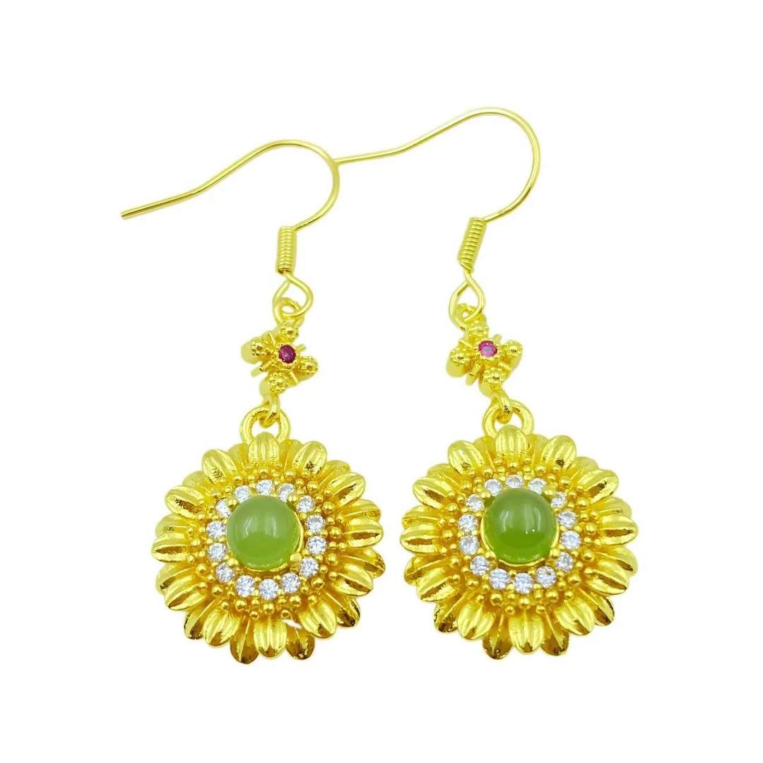 和田玉晴水太阳花耳饰Y2264-赠包装合金