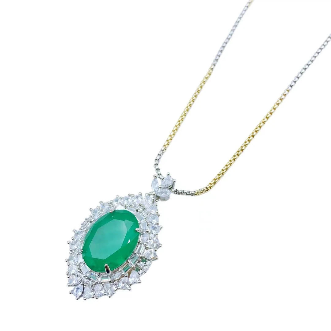 祖母绿满钻轻奢鸽子蛋项链C1280（合成培育）赠包装合金