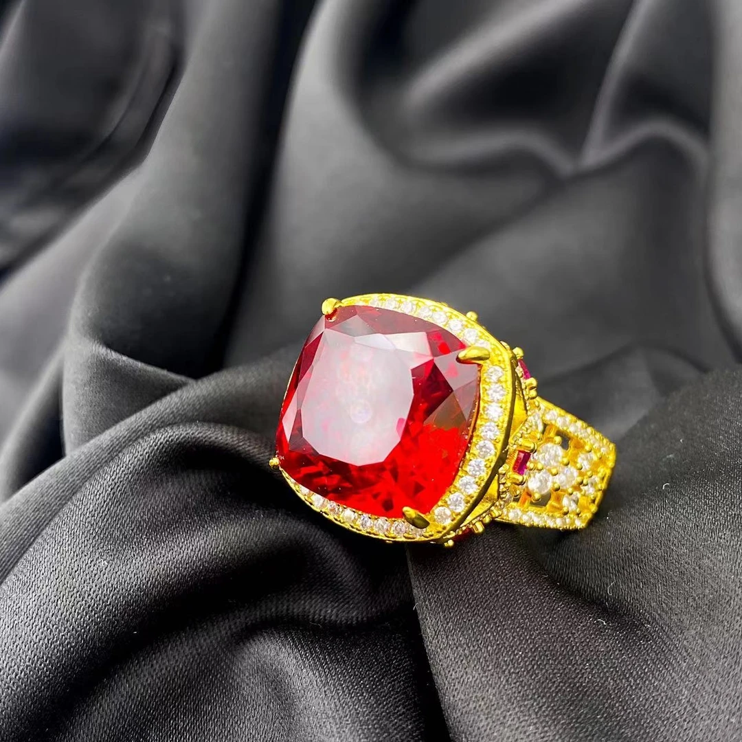 红宝石豪华满钻鸽子蛋设计款戒指A432（合成培育）赠包装合金