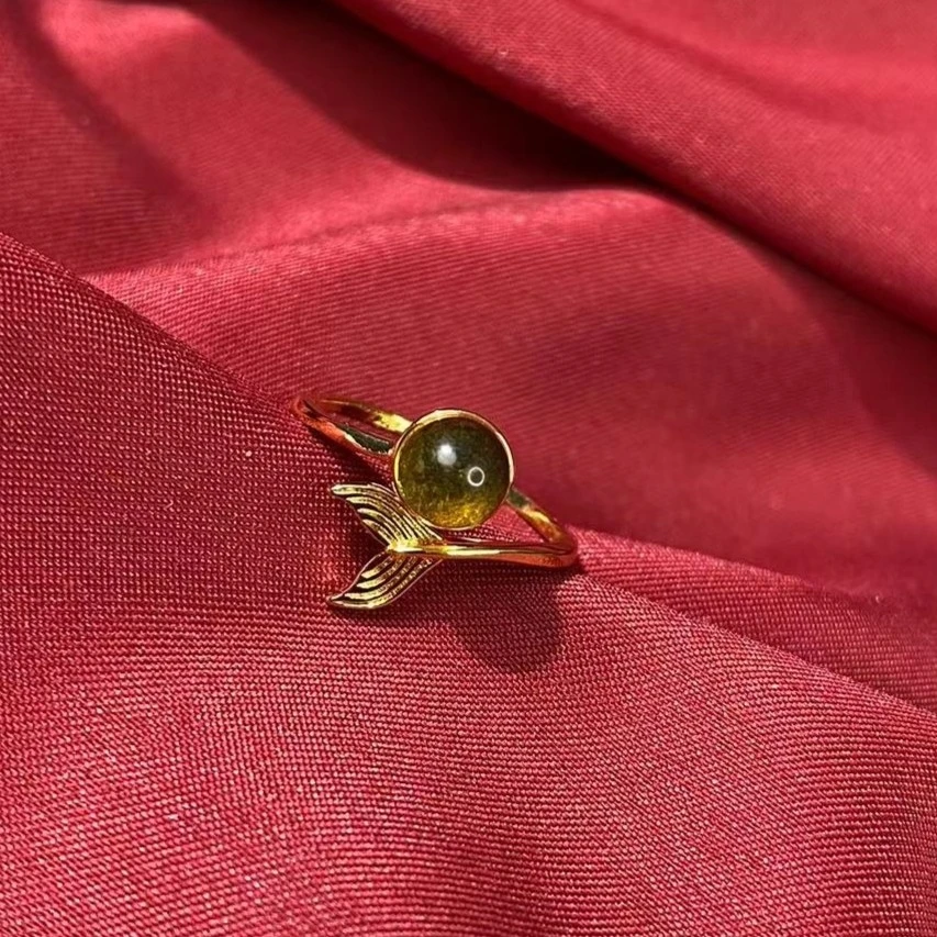 琥珀鱼尾戒指M287-赠包装合金