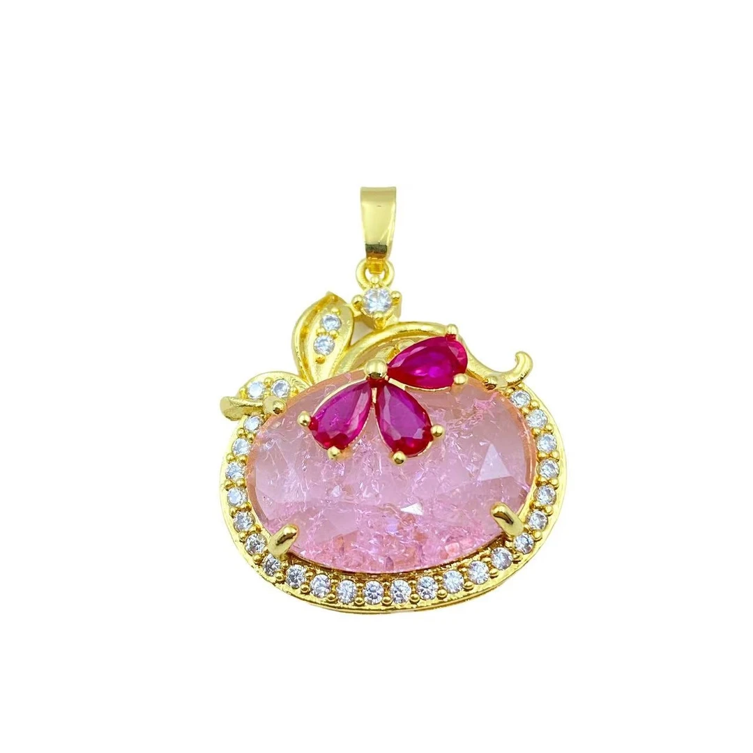 粉碧玺轻奢兔子吊坠C1373-（合成培育）不含链-合金