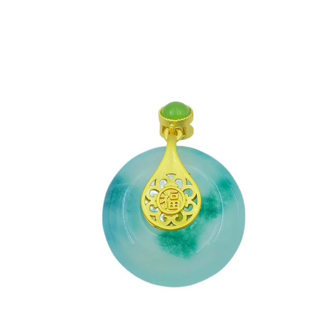 高档珠宝独龙玉飘花蓝平安扣吊坠Y2244（不含链）赠包装合金