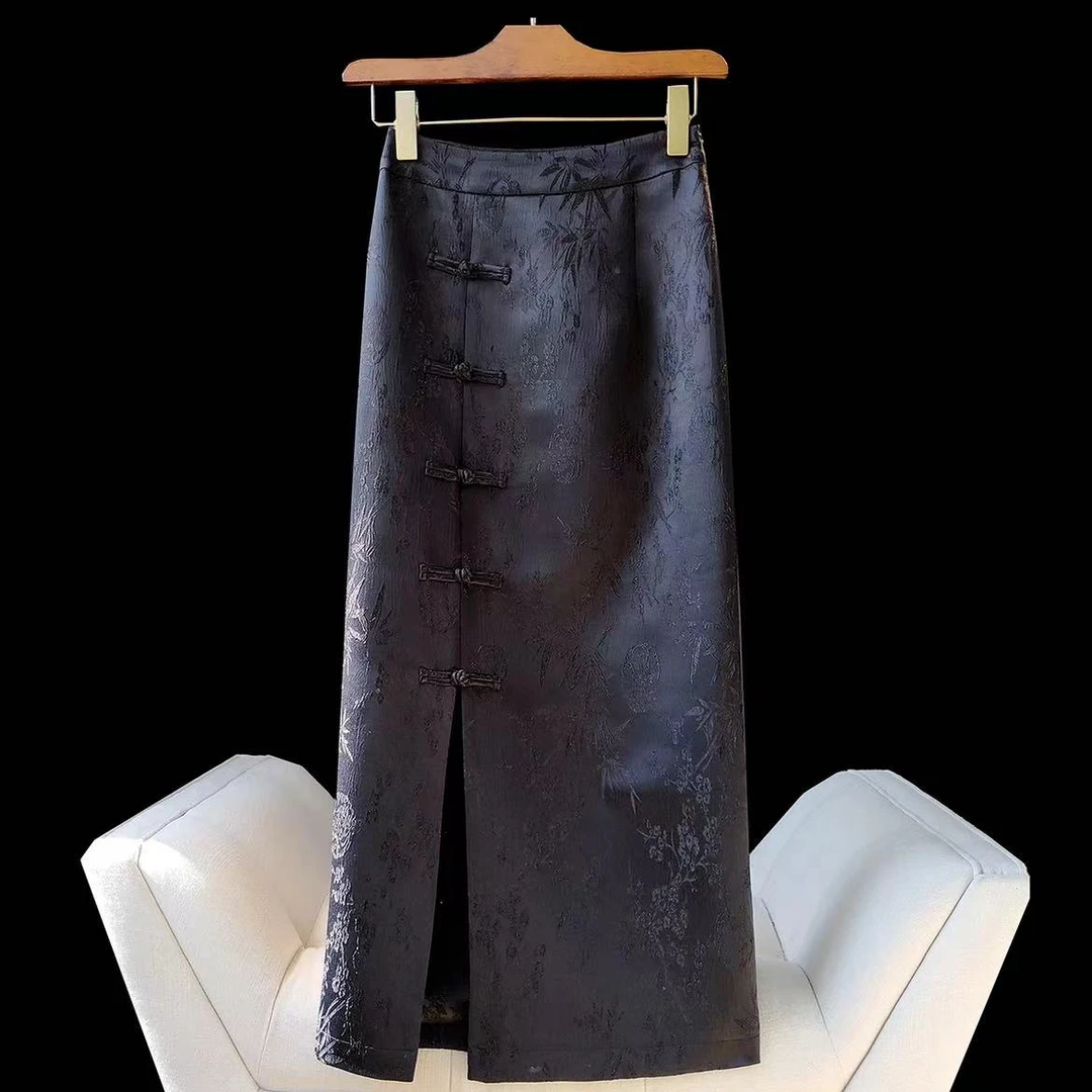 【青蓝原创国风】新款气质百搭显瘦半身裙开叉新中式中国风拉链款