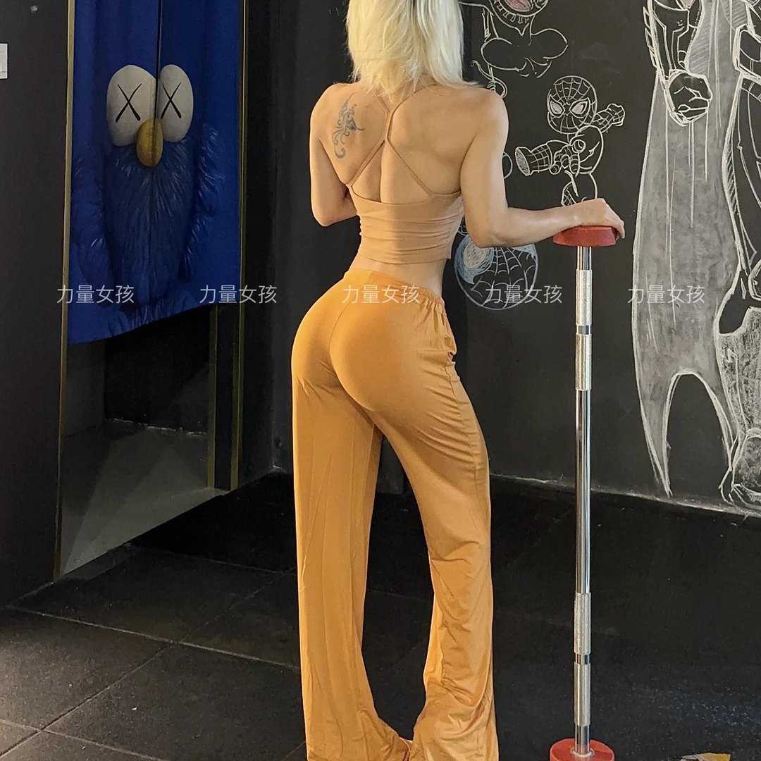 力量女孩—【糯叽叽垂感裤】纯欲风V腰拉链显臀阔腿垂感运动休闲长裤