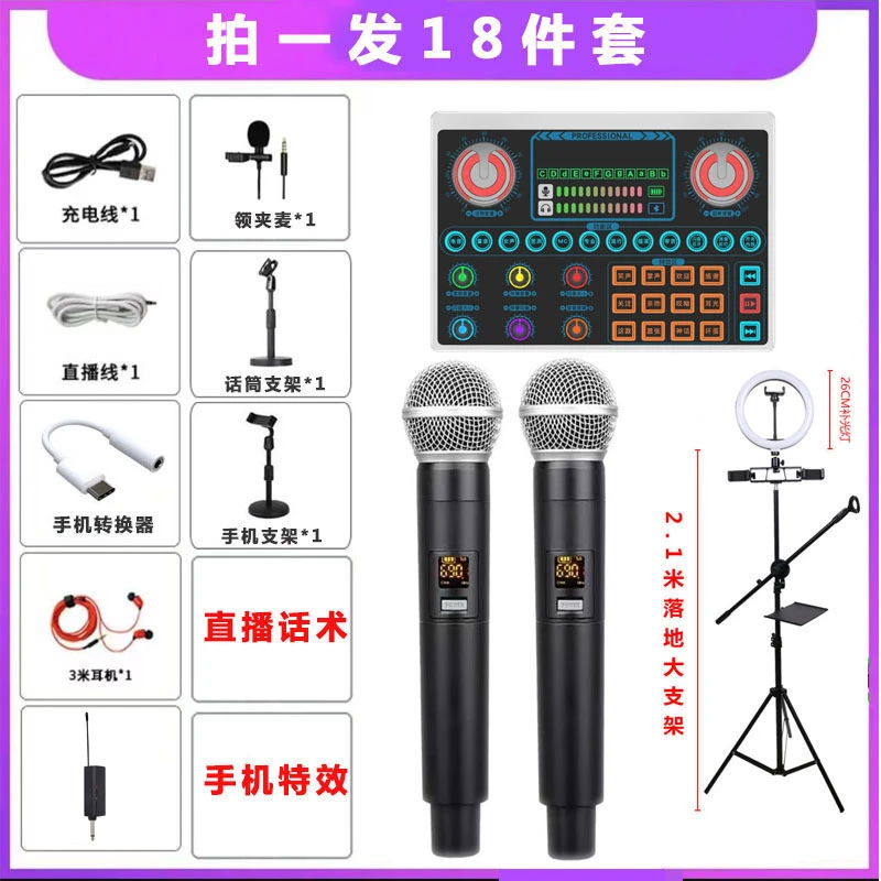 户外直播声卡全套双无线专业落地唱歌一键修音K歌直播便携录音