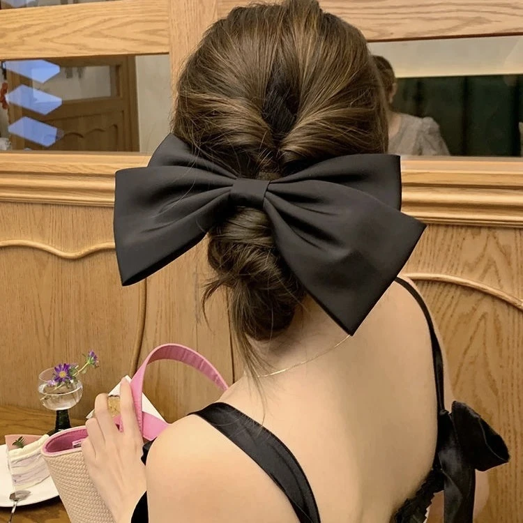 韩版ins超大号蝴蝶结头饰发夹黑色布艺后脑勺弹簧夹小众个性发饰