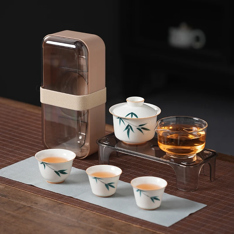 手绘旅行茶具伴手礼草木灰旅行套装户外露营多功能节日送礼便捷式
