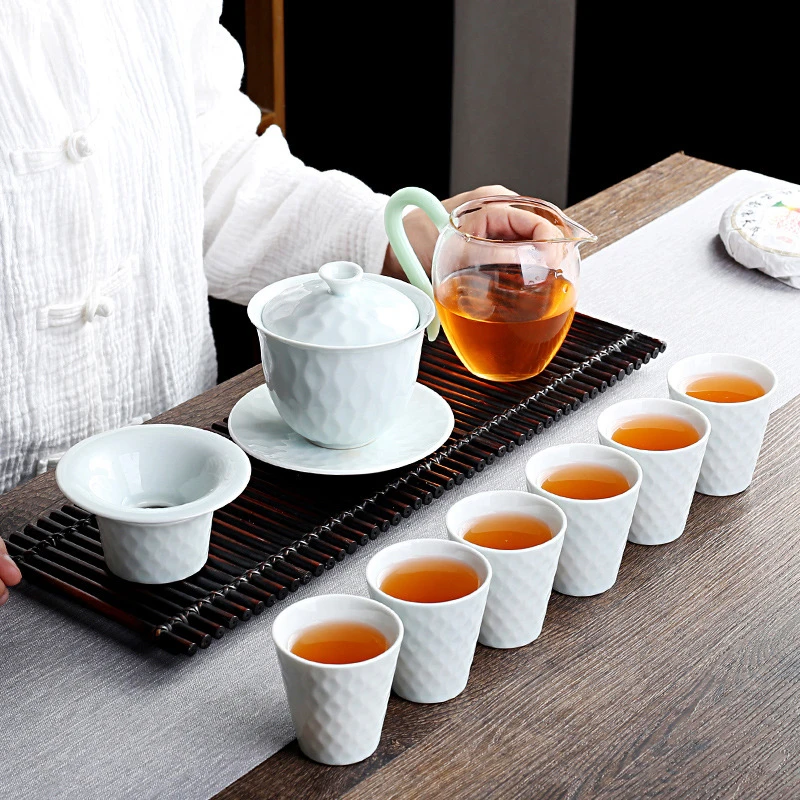 影青瓷功夫茶具套装家用办公泡茶壶盖碗茶杯陶瓷高档礼盒轻奢送礼