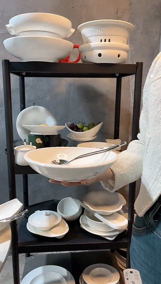 【闪购商品】瓷其他9英寸竹编纹理厚边盘子微瑕不带勺叉
