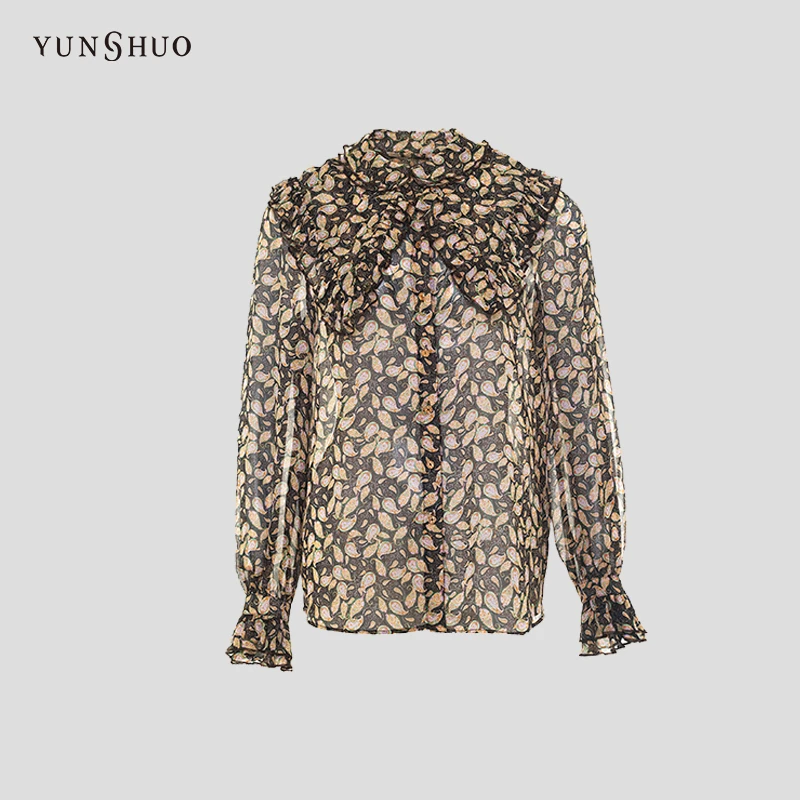 YUNSHUO允硕2024秋季雪纺衫时尚百搭休闲简约印花衬衣339673