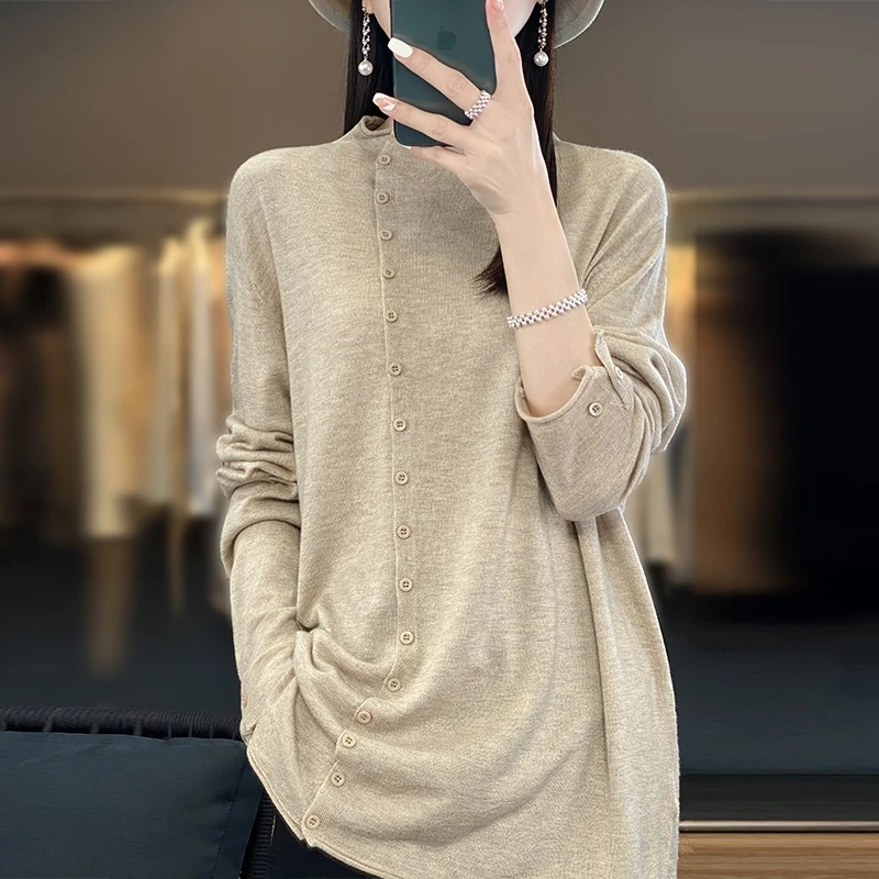 精纺羊毛！夏季韩系设计感立领～多扣开衫十几种扣法穿出多种