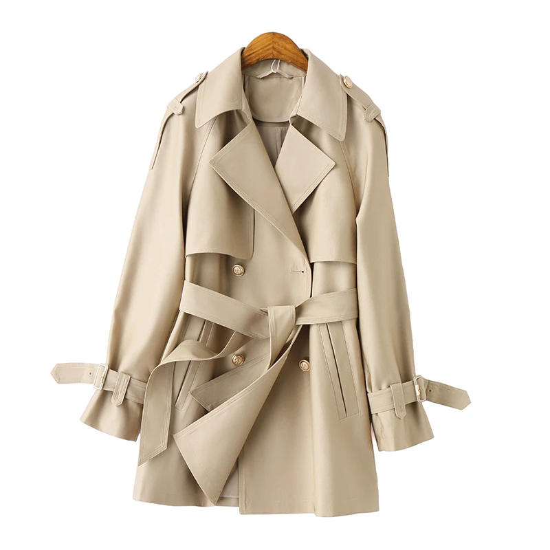 蓝海奕诺时尚风衣口袋秋季长袖春季短款气质显瘦大衣小个子外套