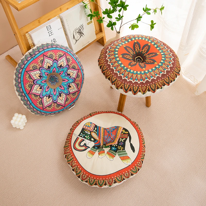 棉麻圆形椅子坐垫透气居家用波西米亚双面阳台飘窗榻榻米地板垫