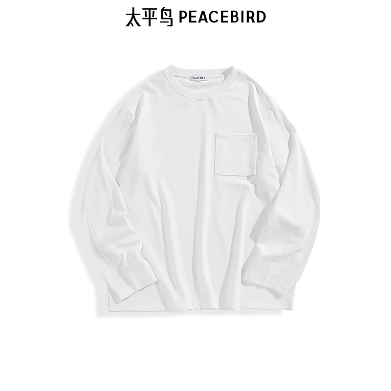 【商场同款】太平鸟男装T恤冬季白色长袖打底潮流B1CPE4321