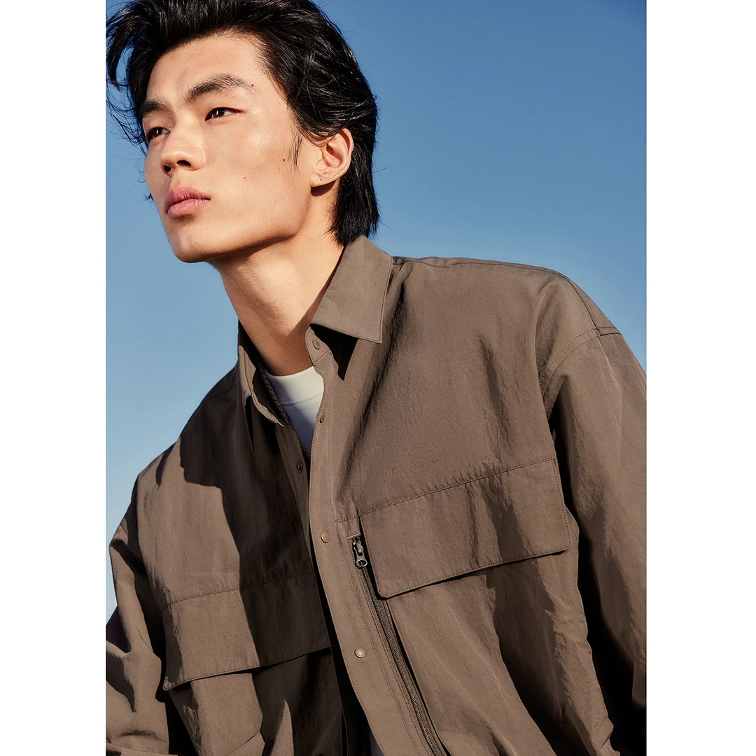 【专属】太平鸟男装休闲衬衫外套工装外穿式衬衫BWCHE1407