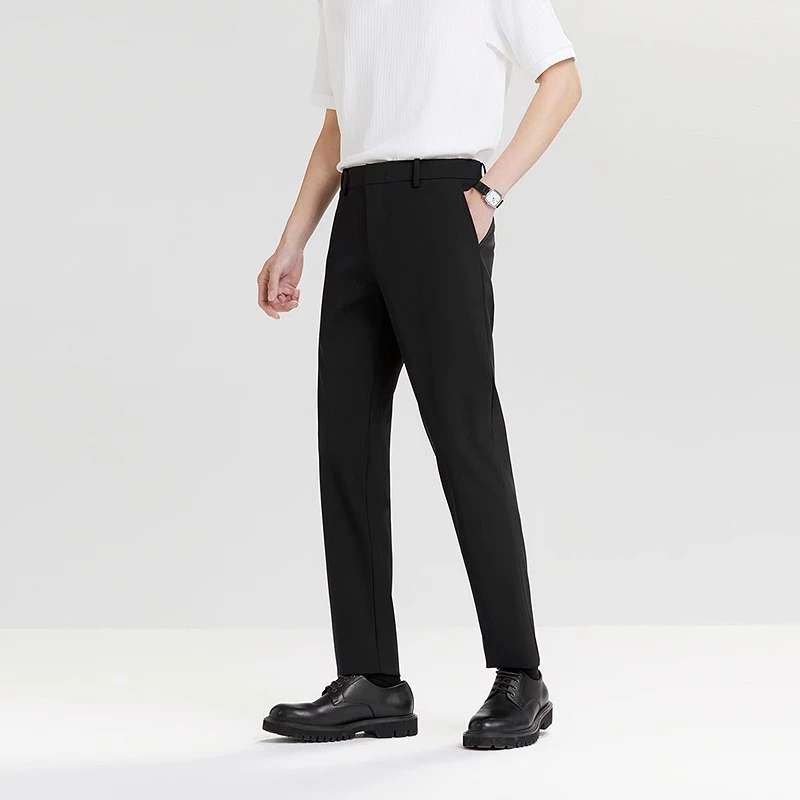【四面弹】太平鸟男装休闲裤春夏直筒商务西裤黑色长裤BWGBE3108