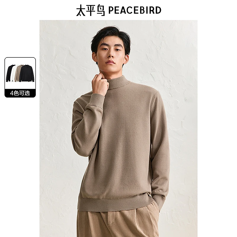 太平鸟男装毛衣冬季绵羊毛半高领绒打底衫男款针织衫BAEBE412S
