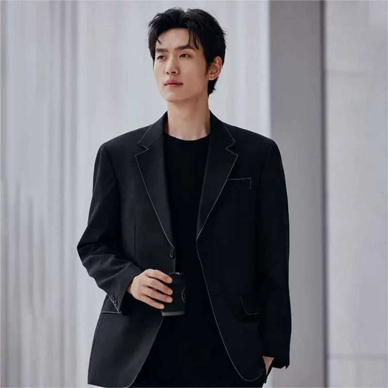 太平鸟男装西服上衣轻奢修身百搭韩版黑色西裤帅气宽松 BWBAD3203