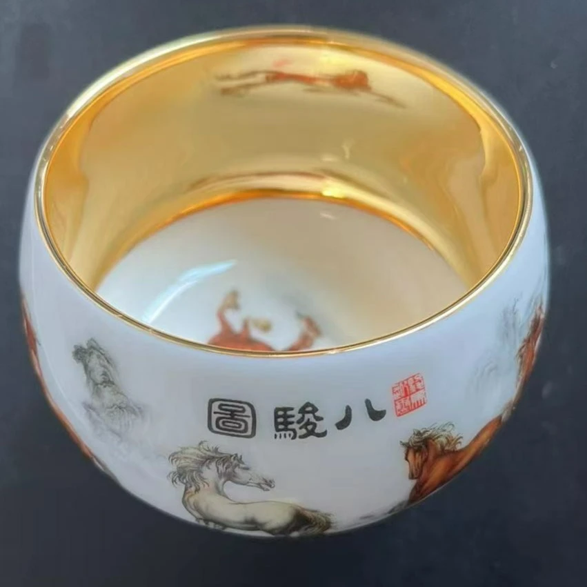 八骏马罗汉鎏金杯茶具