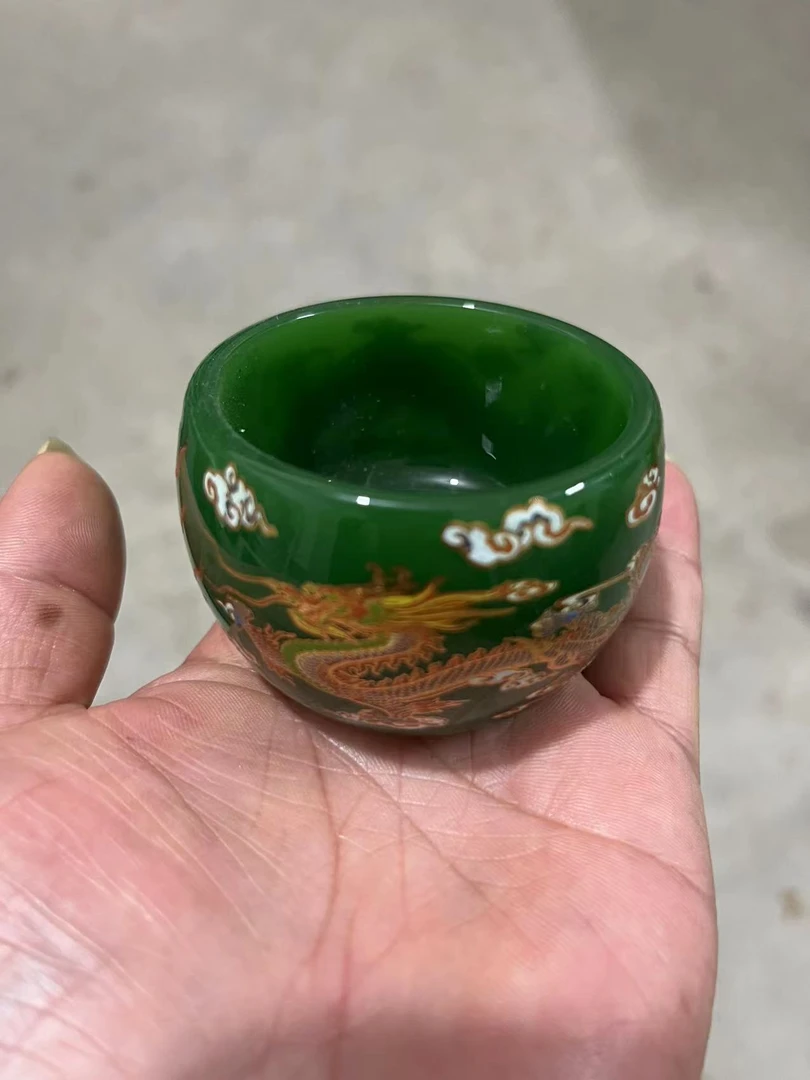 龙凤呈祥绿帝王矮款带夜光琉璃杯茶具