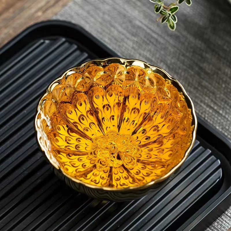 金玉满堂雀羽窑变镶嵌金孔雀茶具陶瓷