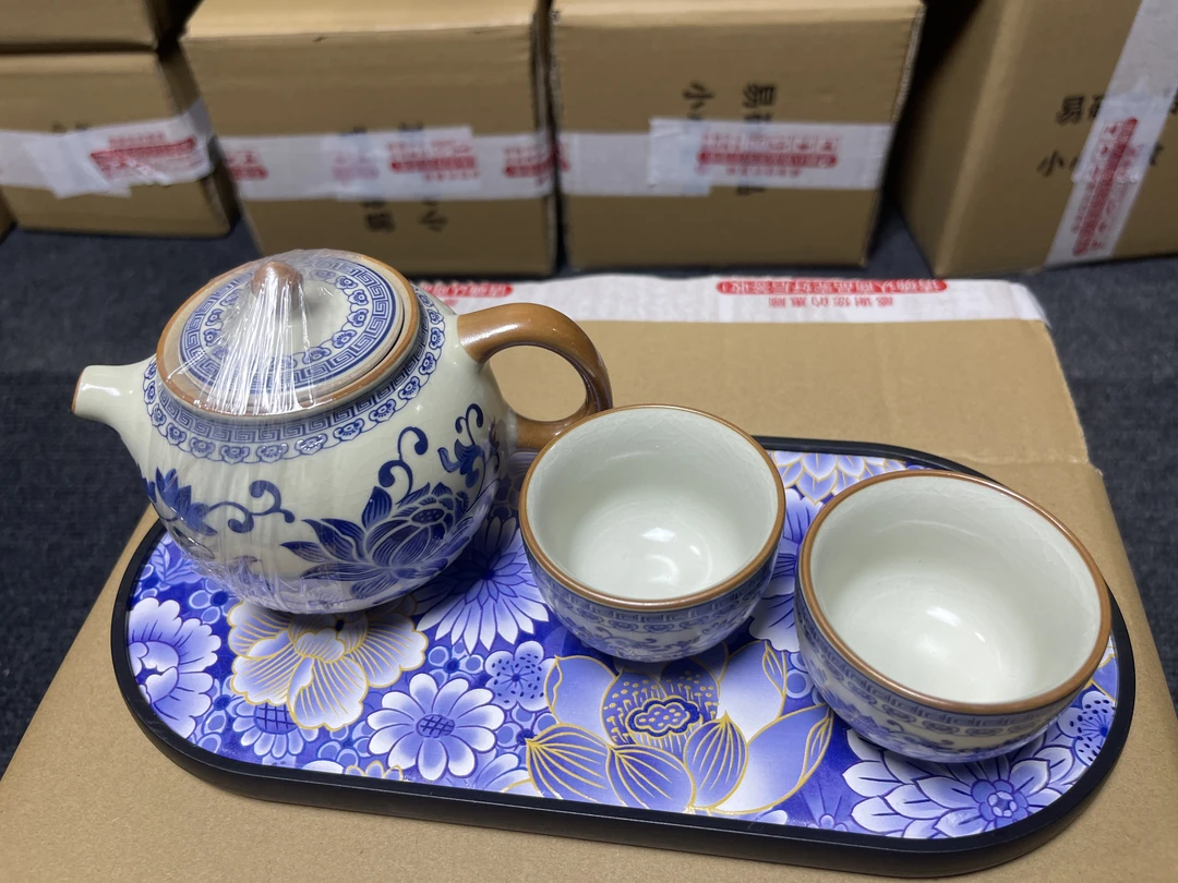 【新人见面礼】缠枝莲一壶两杯加一茶盘茶具