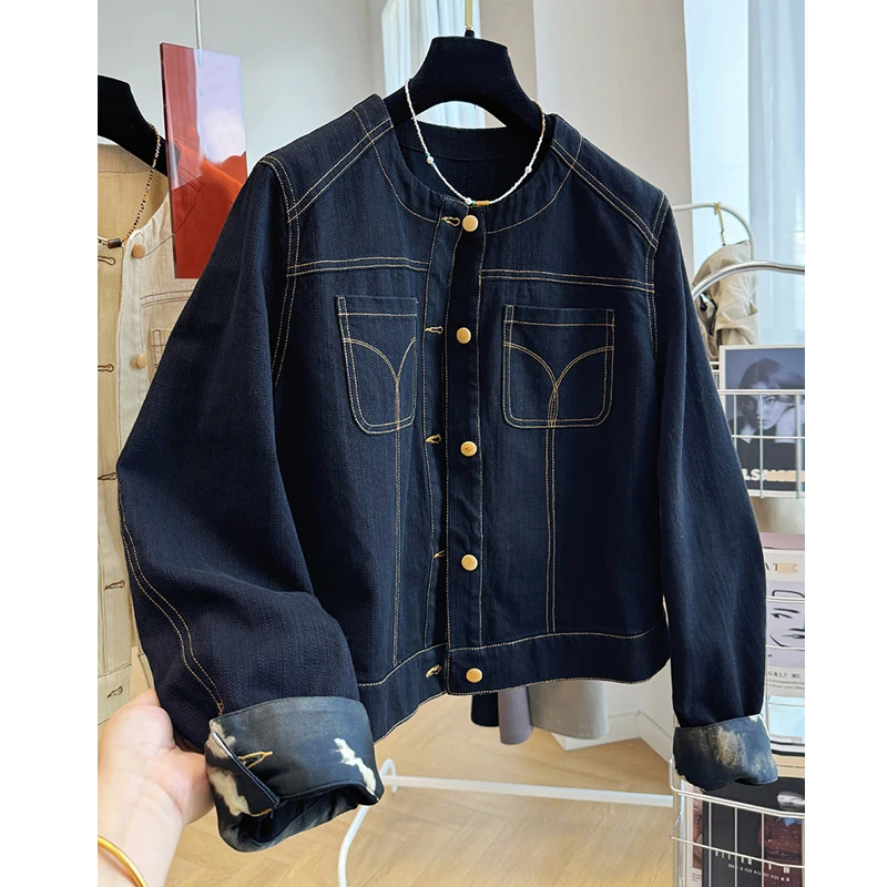 大版春秋高级感牛仔外套女装独特别致好看明线装饰上衣大码宽松潮
