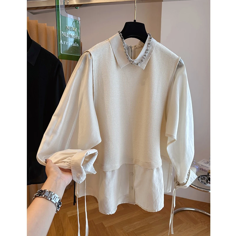 大版春秋新款大码超好看假两件毛衣针织长袖衬衫上衣女胖MM大码潮