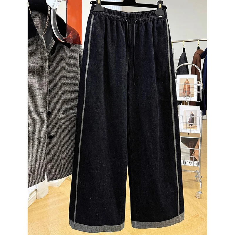 大版宽松休闲慵懒阔腿牛仔裤女大版春秋新款韩版显瘦直筒裤百搭潮