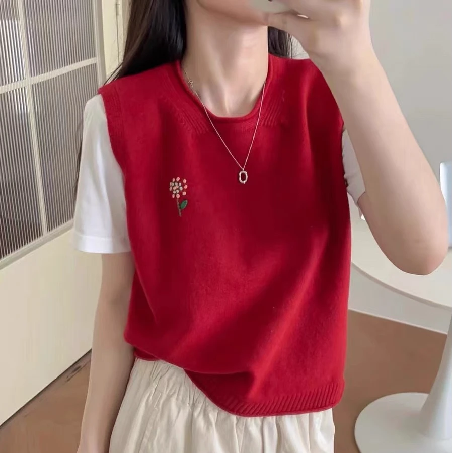 喜家外贸-圆领时尚针织马甲简约休闲套头毛衣背心