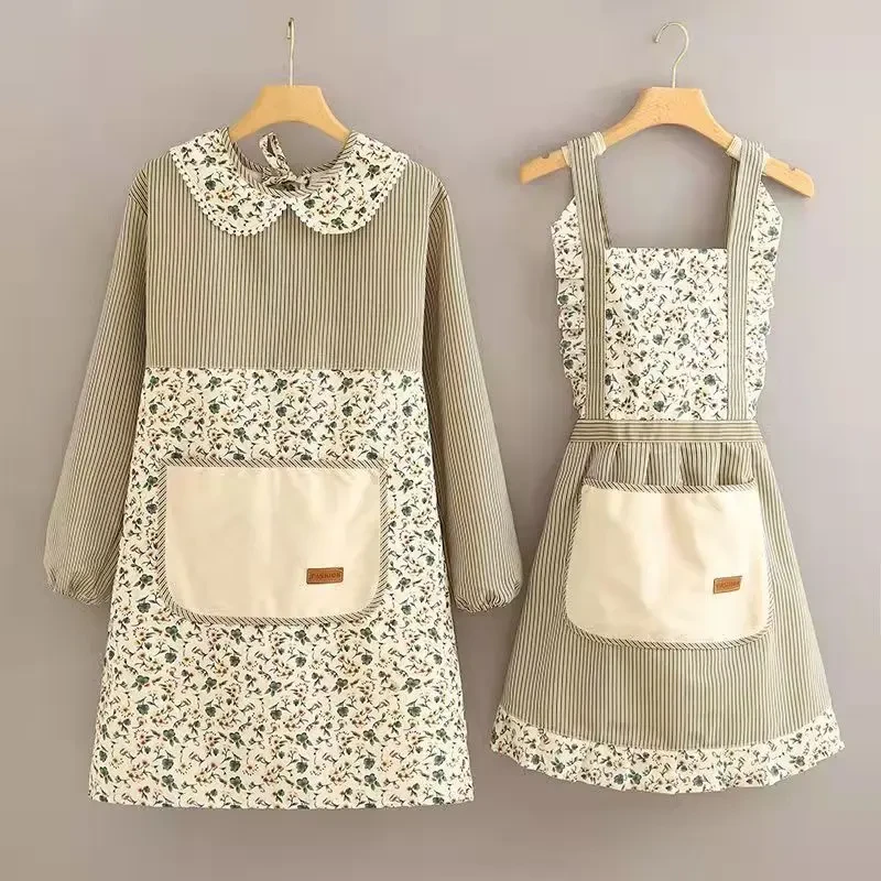 冬季新款围裙防水擦手兜耐磨长袖罩衣防污家用厨房上班做饭围腰