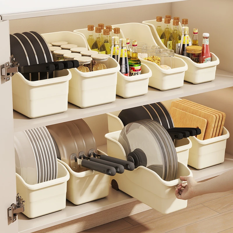 【新品拍一发三】收纳盒厨房橱柜带轮收纳锅具调味料浴室收纳筐家用