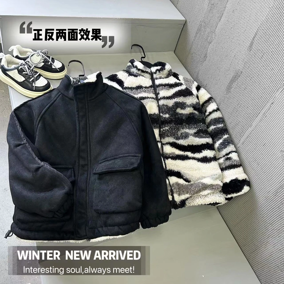 若大王潮酷双面穿毛毛翻领春季洋气休闲冬款童装外套 DY-JBYB085