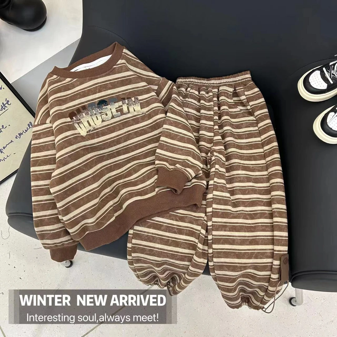 若大王潮酷经典加绒休闲儿童冬季童装卫衣套装 TZ7782