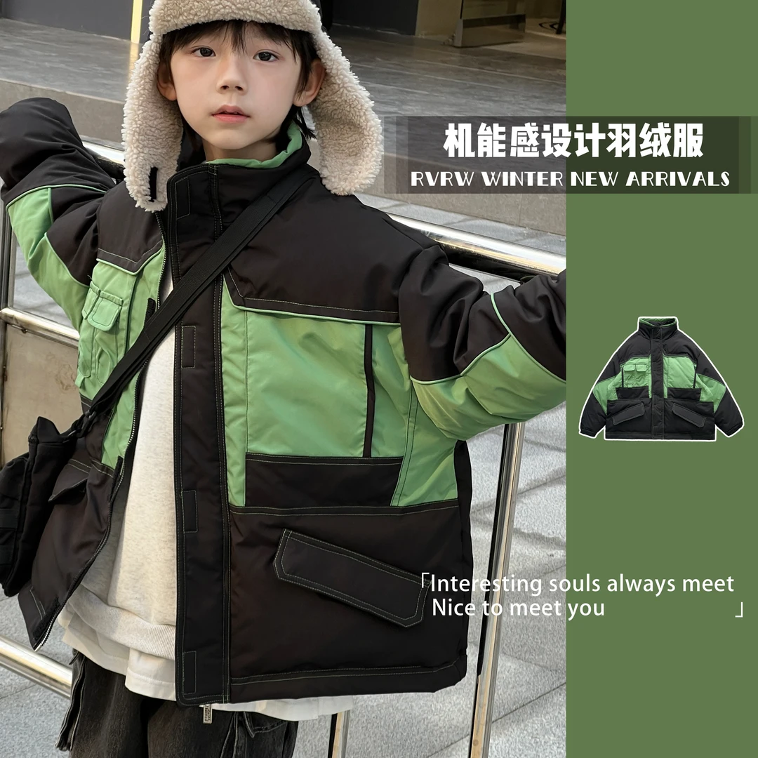 【色彩碰撞】若大王设计潮酷拼接冬季保暖立领童装羽绒服 DY-DM006