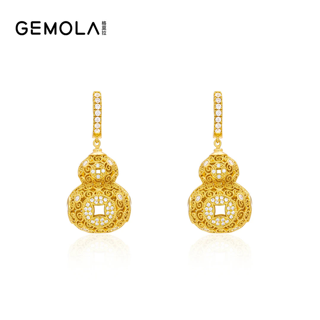 GEMOLA/格莫拉  古法金拉丝国风福禄葫芦耳环