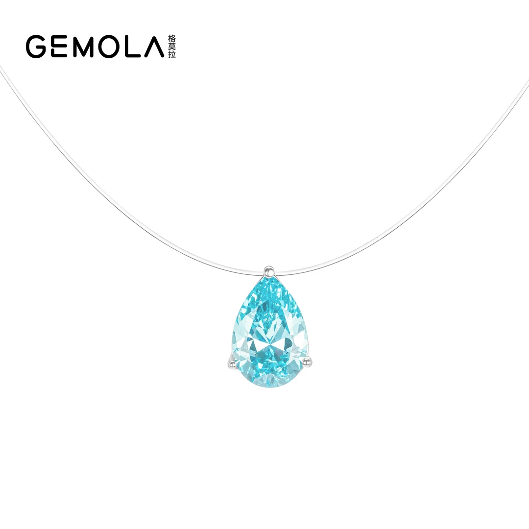 GEMOLA/格莫拉 坠链均925银合成锆石 蓝色水滴鱼线项链 10512XPL