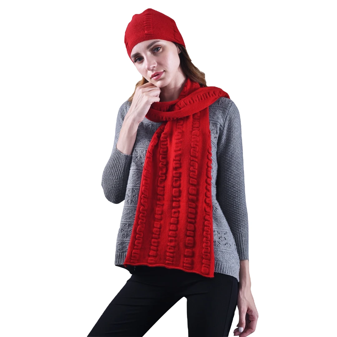 女士秋冬纯色褶皱羊绒围巾保暖百搭纯色亲肤羊绒围脖时尚针织