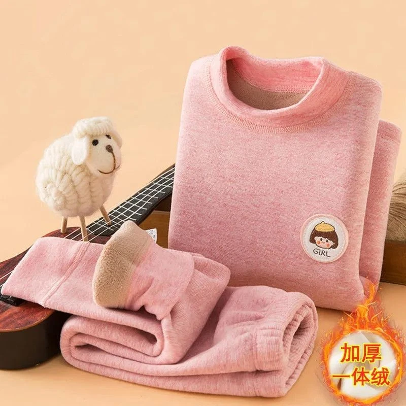 新款儿童保暖内衣套装加绒加厚秋衣秋裤冬季男女童家居服睡衣外穿