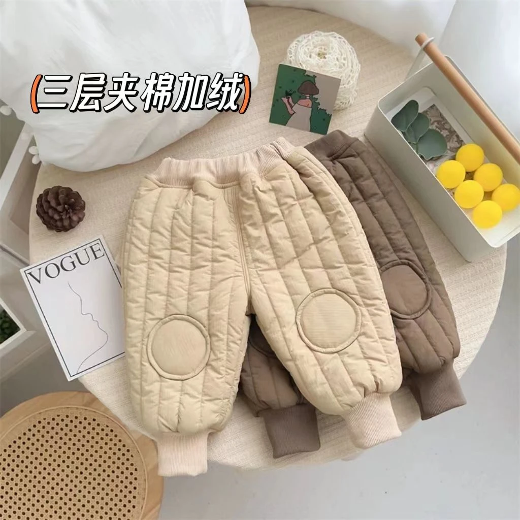 高品质儿童加绒夹棉裤子冬装2023新款男童女童休闲保暖长裤宝宝棉