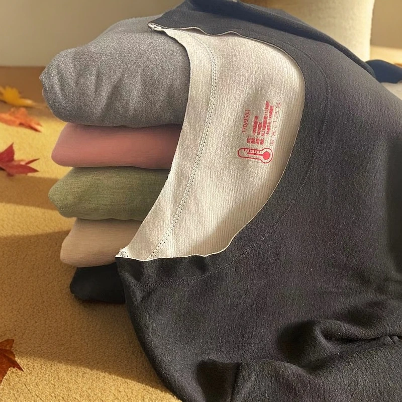 【1301保暖女套装】加绒圆领保暖套时尚百搭修身