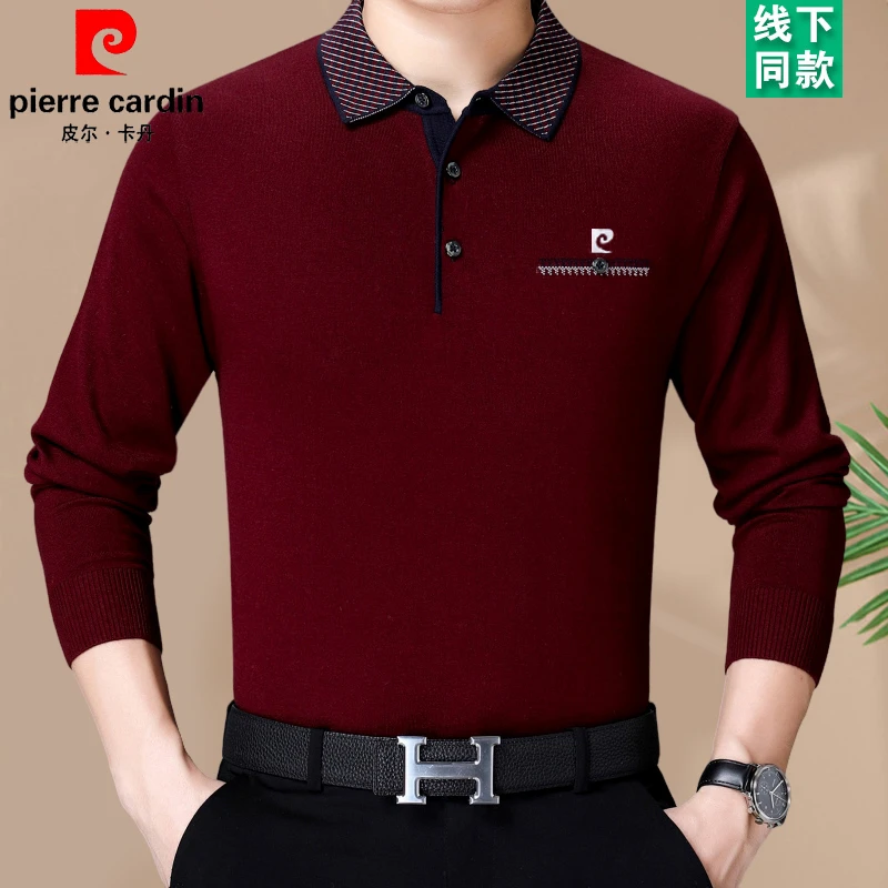 皮尔卡丹春秋季长袖t恤男中年翻领打底衫爸爸装纯棉大码polo衫