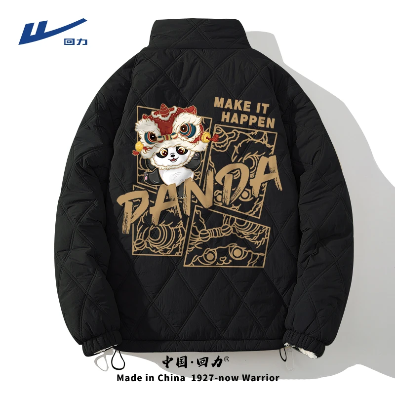 回力国潮棉服男冬季加绒加厚潮牌醒狮立领外套青少年男生保暖棉衣