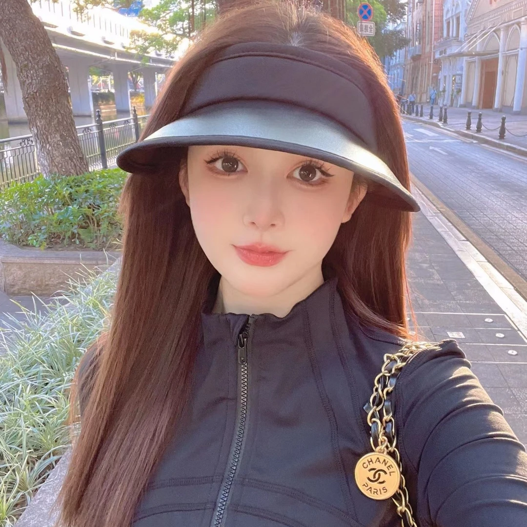 赵露思同款无顶防紫外线遮阳UV防晒帽空顶帽女骑车遮脸黑色太阳帽