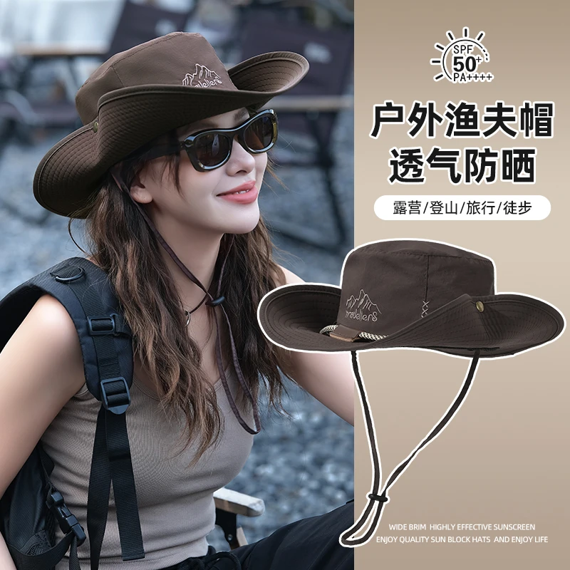 2024新款夏季西部牛仔户外登山帽大帽檐遮阳防晒女太阳帽子大头围