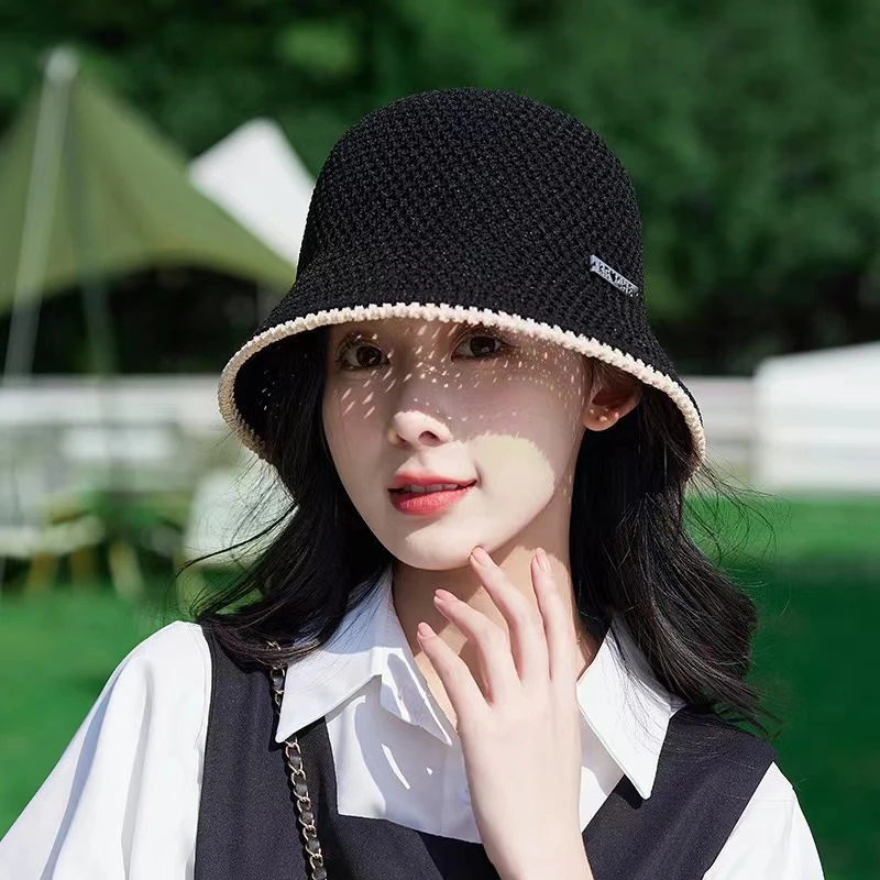 小边镂空渔夫帽女夏季薄款透气时尚简约水桶帽出游遮阳帽2023新款