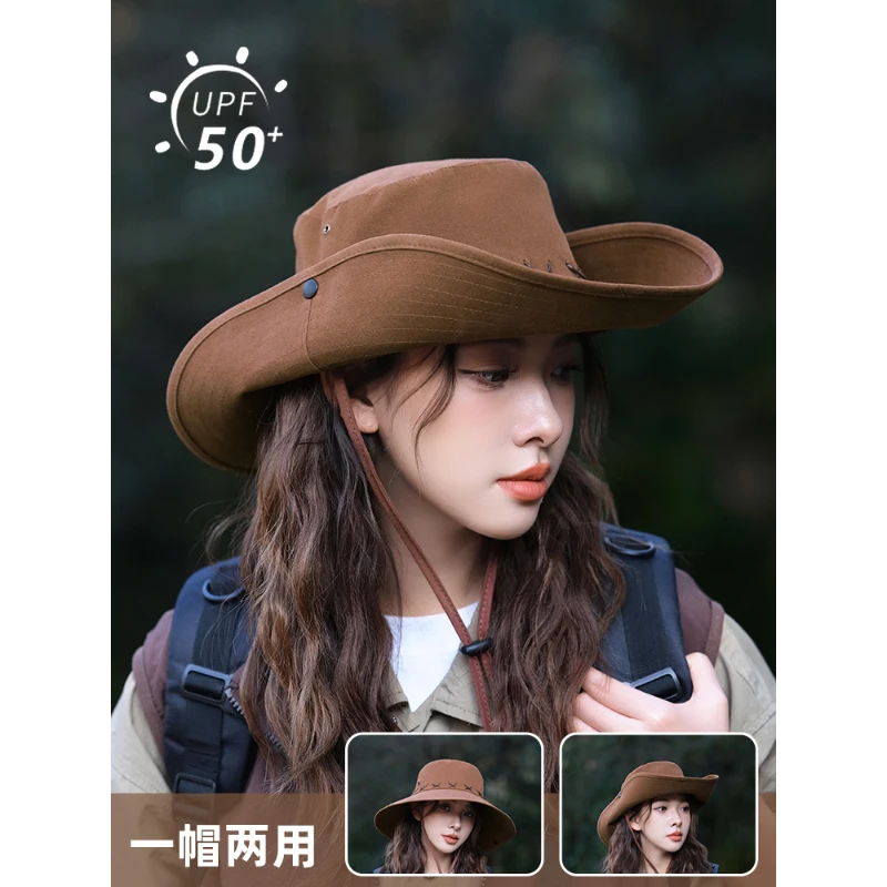 西部牛仔帽防晒帽女爬山户外渔夫帽太阳男遮阳帽子登山帽徒步