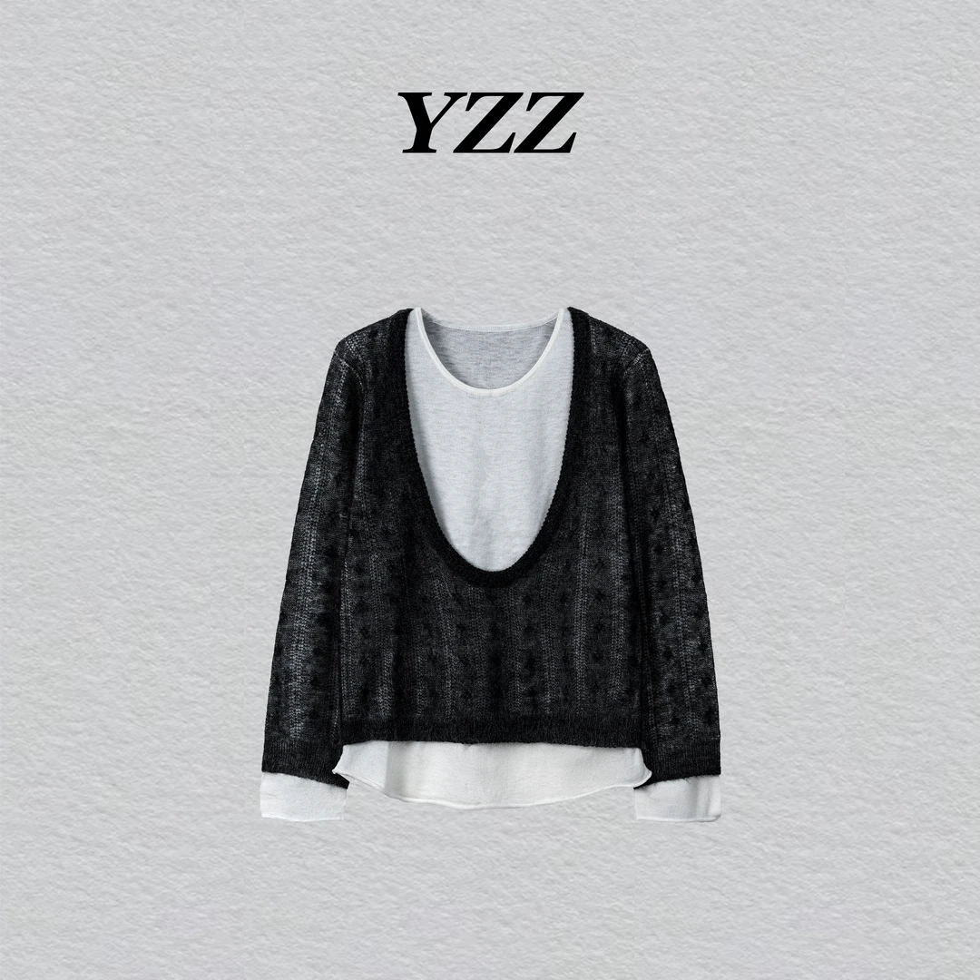 YZZ “诗雨”羊毛假两件氛围感百搭打底毛衣 810353
