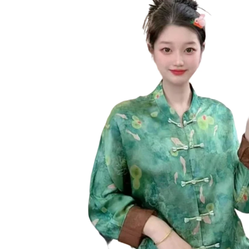 锦鲤香云龟裂纹黑胶绸中式新国风时尚百搭上衣复古中国风外套8802