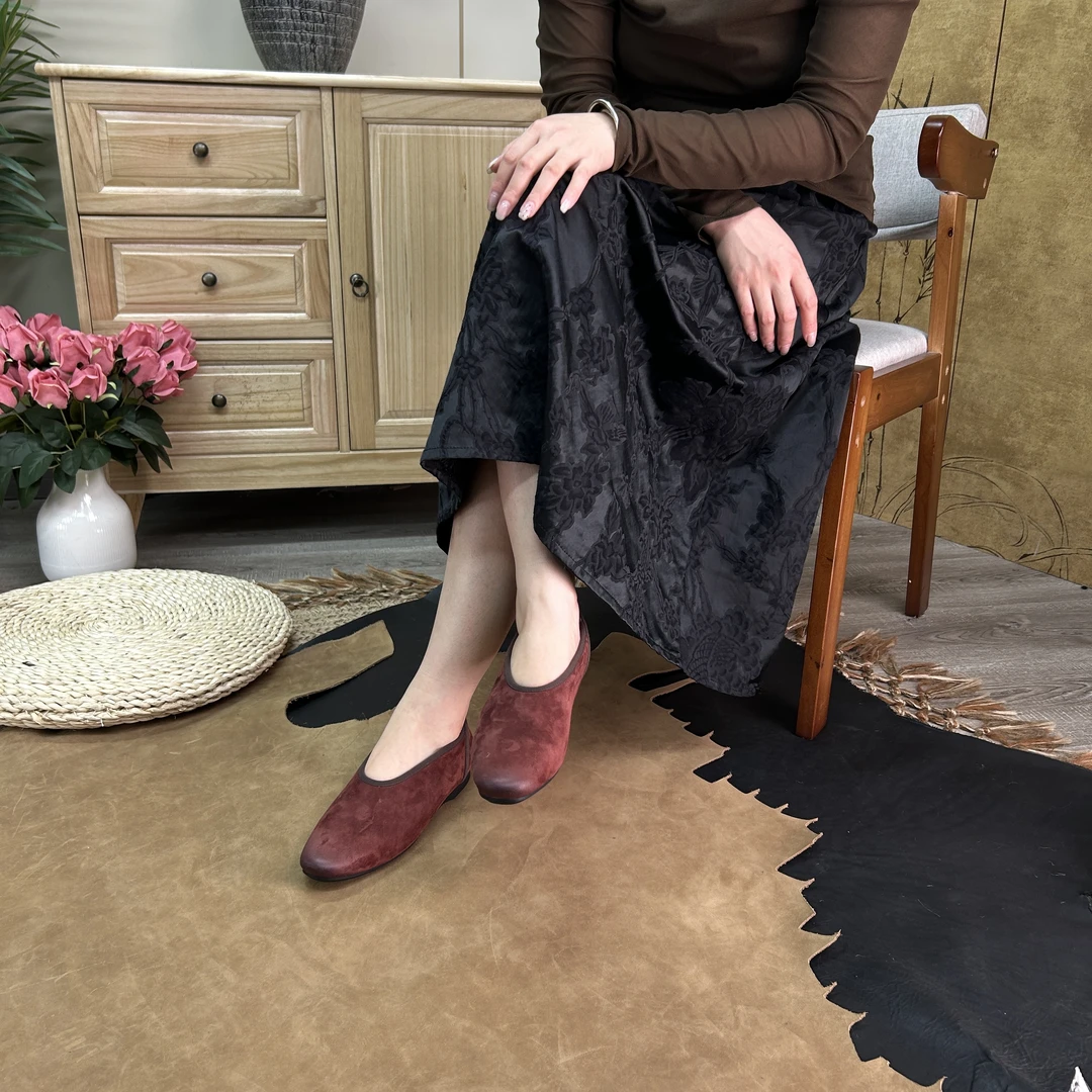 真皮女士加绒女鞋保暖秋冬复古森系棉鞋百搭国风女士皮鞋598-5